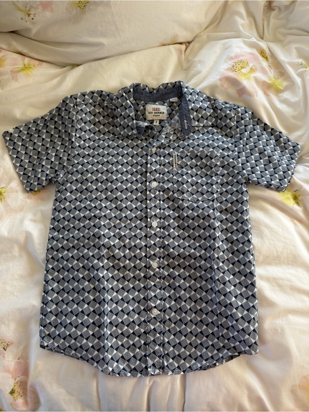 Ben Sherman Navy & White Checkerboard Short Sleeve Shirt